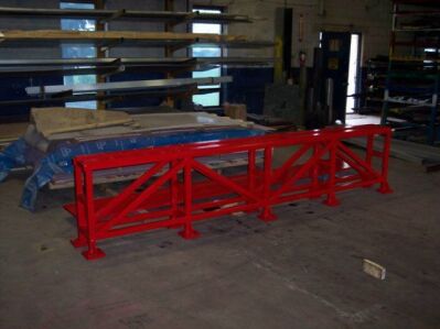 Custom fabricated red steel guard rails.