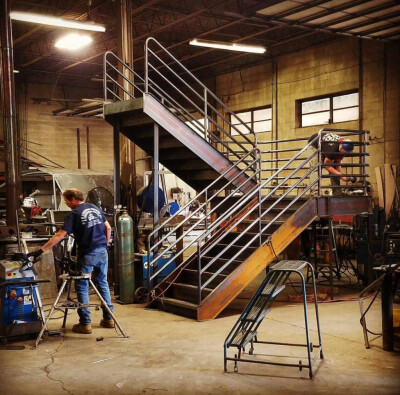 Galvanized steel staircase during the fabrication process